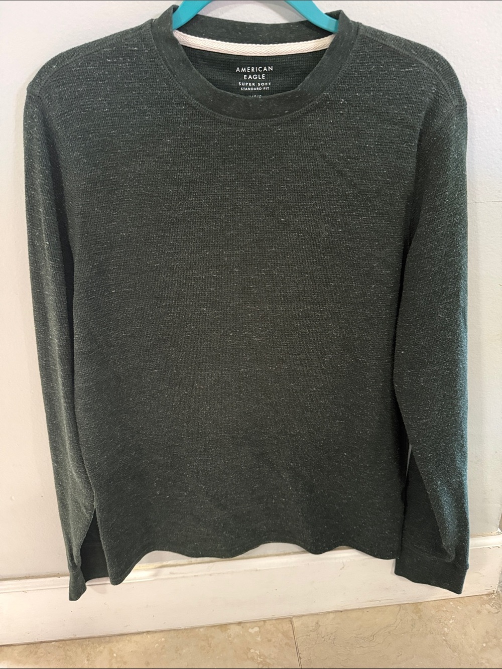 American Eagle Outfitters Men's Heather Forest Green Crewneck Sweater